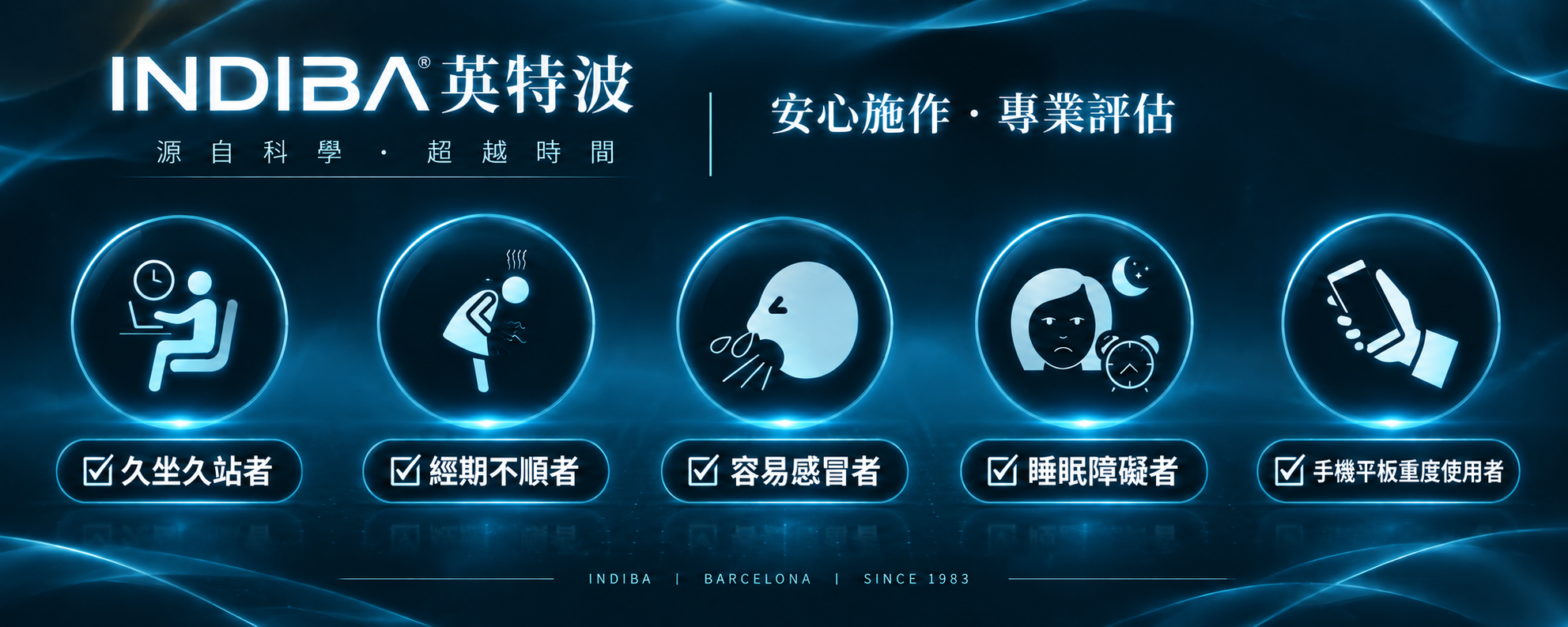 Indiba_英特波_448khz_適應族群_電波_久坐久站者_經期不順者_容易感冒者_睡眠障礙者_手機平板重度使用者